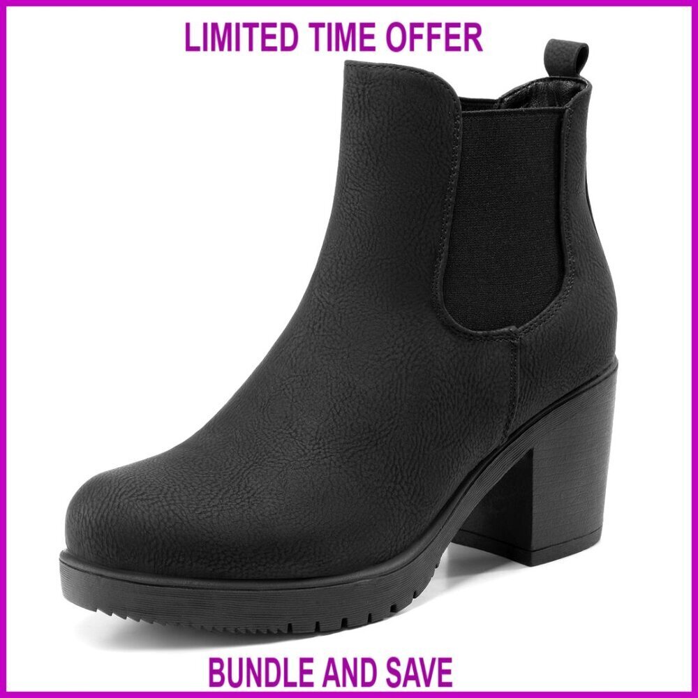Women's Chunky Heel Chelsea Ankle Boots Slip On Elastic Faux Suede